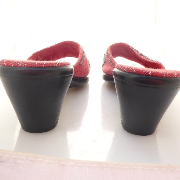 Red and silver metallic fabric beaded mid heel mules size 7.5 - Picture 8 of 10